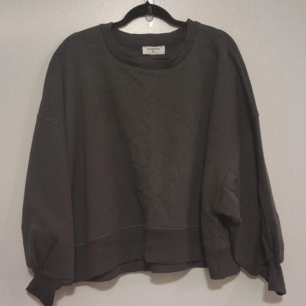 Zenana Charcoal Balloon Sleeve Sweatshirt Oversized Pullover Sizes:‎ S–3X